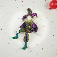 Dangling Leg Clown Doll Detailed Costume Ceramic Clown Doll Hand-Painted Face