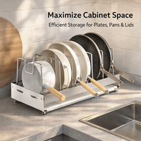 Cabinet Pot Lid Organizer for Kitchen Cupboard Doors and Walls, Stainless Steel Pan Rack, Multi-functional Stand for Home Cooks