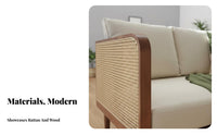 Nordic design Rattan Panel Sofa Wabi-Sabi Aesthetic paded Rattan Sofa Minimalist Design Lounge Seating Includes pads for Guesthouse Owners, Apartment Dwellers, Living Room, Small Spaces, Reception Area, Sunroom