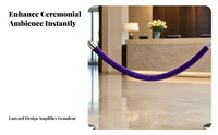 Violet Velvet Rope Silver Metal Hooks Velvet Stanchion Rope Soft Barrier Cord Thick