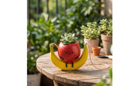 Cute Banana Planter Novelty Swinging Face Planter Small Flower Pot with Drainage Hole Decorative for Windowsill