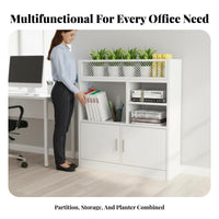 Large Capacity Office Partition Cabinet Stable Structure Low Storage Cabinet with Planter Box Thickened Board Cubicle Divider Bookshelf Soft-Close Hinges for Business Owners, Administrators, Workstation Area, Conference Room