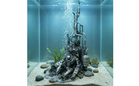 Weathered Finish Robot Aquarium Ornament Bronze and Gray Tones Industrial Aquarium Decoration Tall Vertical Structure Resin Aquatic Aquarium Ornament Detailed Sculpted Surface