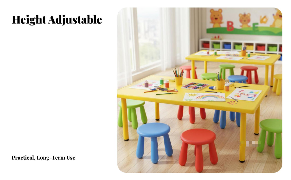 Kindergarten Learning Desk Easy to Clean Rectangular Group Table Sturdy Multi-Child Activity Table for Young Children, Parents, Playroom, Meal Time