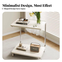 Rolling C-Shaped Table with Wheels Household Furniture Space-Saving for Apartment Dwellers, Telecommuters, Living Room, Small Areas, Home Office
