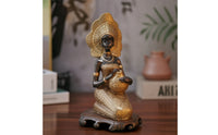 Kneeling Woman Figurine with Bowl Gilded Female Figure with Jar Handcrafted-Look Resin Statue for Art Collectors, Tabletop, Display Shelf