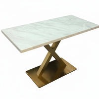 Gold Highlights Marble-Patterned Table and Chair Set Modern Design Cafe Furniture Elegant Look Indoor Furnishing Easy to Clean for Restaurant Owners, Interior Designers, Homeowners, Dessert Shop, Bistro, Dining Room