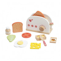 Wooden Bread Warmer Toy Pastel Wooden Breakfast Set Printed Symbols Kids Plaything for Children