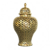Perforated Lattice Jar Glazed Finish Baroque Ceramic Jar Fitted Lid for Entryway