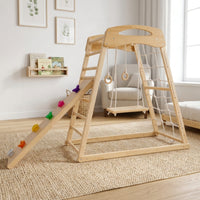 Climbing Frame with Slide Wood Indoor Jungle Gym with Slide Sturdy Wooden Climbing Structure for Children, Playroom, Home, Bedroom