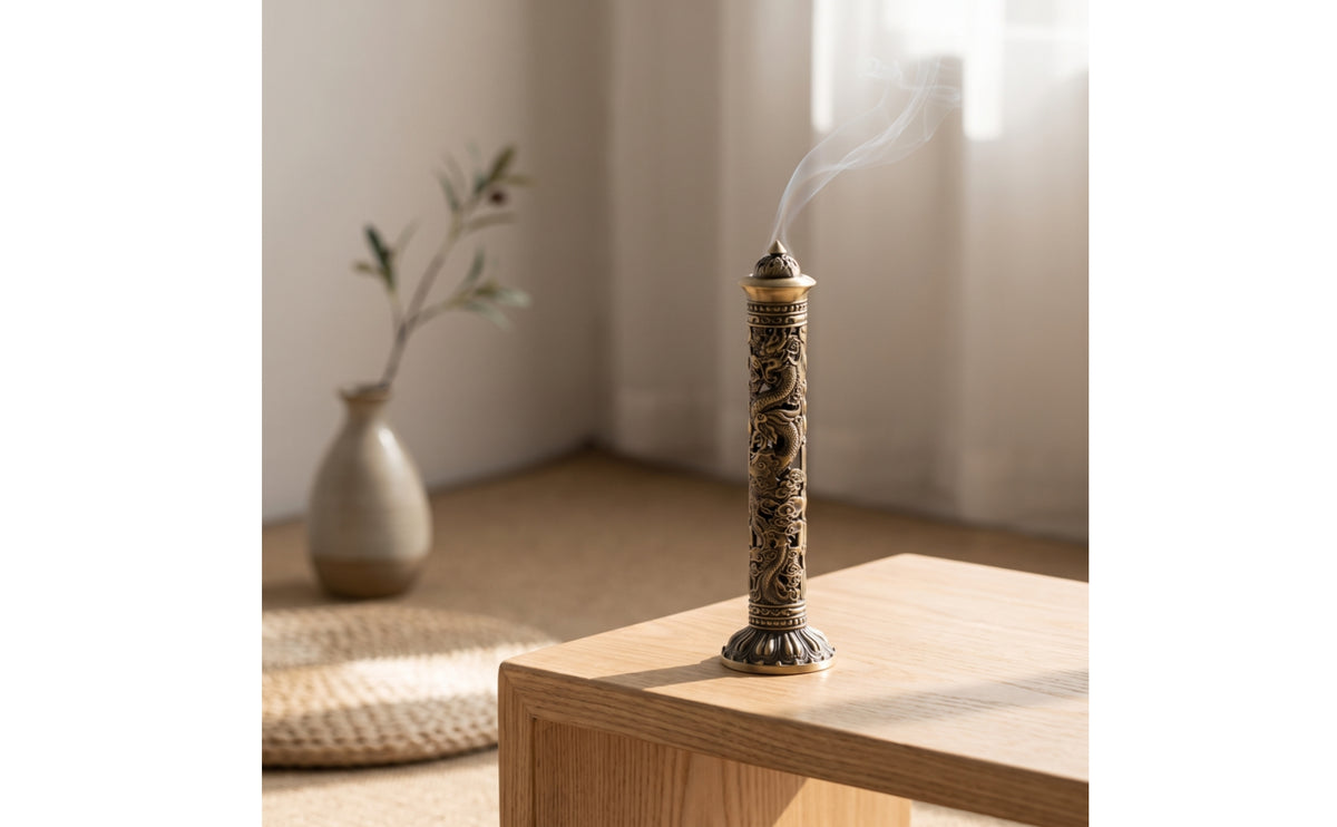 Vertical Scent Vessel Burner Carved Alloy Scent Vessel Burner Cylindrical Decor for Tea Room