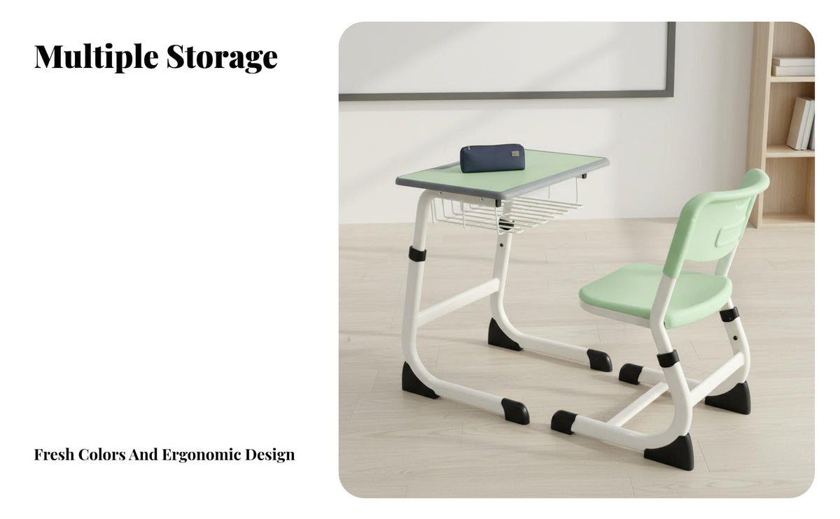 C-Frame School Desk Set Design Adjustable Student Desk and Chair Easy to Assemble children's Study Table and Chair for Teens, Home, Homeschooling