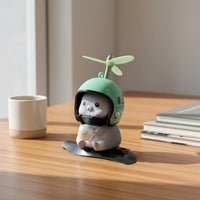 Easy Installation Cat Figure with Propeller Helmet Lightweight Propeller Helmet Cat Ornament Long-Lasting Resin for Electric Scooter