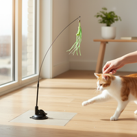 Cat Teaser Wand with Suction Cup Base and Feather/Foxtail Attachments