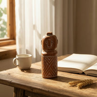 Distressed Human Bust Figurine Rustic Sculpture with Tribal Patterns Sculptural Tabletop Statue Cultural for Bookshelf, Office Desk