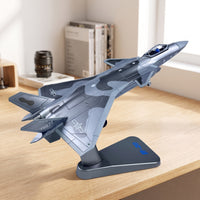 Fighter Jet Model with Display Stand Gray J-20 Model Preassembled Fighter Jet with Display Stand for Office Decor