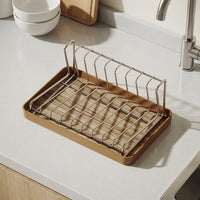 Stainless Steel Dish Rack, Sleek Kitchen Dish Drainer with Drip Tray, Space Saving Home Countertop Single Tier Rack Storage Solution