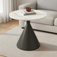 2 Pieces Round Pedestal Table Set Modern Contemporary Coffee Table Side Table Nesting Table Mineral Texture Top Sleek Metal Base Suitable for Homeowners Apartment Dwellers Small Areas