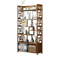 Multi-Tier Display Cabinet Heavy Duty Chinese Design Display Shelf Anti-Fall Side Panels Asymmetrical Room Divider Shelf for Tea Enthusiasts
