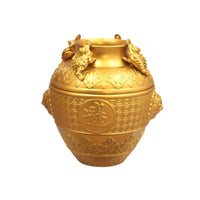 Brass Jar with Frog Figures Traditional Desktop Ornament Compact Vessel for Homeowners, Collectors, Display Shelf
