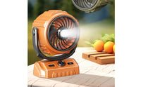 Rugged Camping Fan with Power Bank Rechargeable Portable Fan with Light Compact Battery Operated for Tents