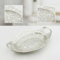Filigree Tray Decorative Metal Tray with Handles Ornamental Bowl Lustrous Embossed for Home Decorators, Coffee Table, Entryway
