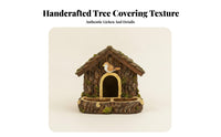 Wood-Bark Look Hanging Birdhouse Feeder Twin-Compartment Rustic Bird Feeder Arched Opening Wooden Birdhouse Pitched Roof for Tree, Outdoor Display