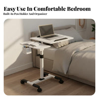 Multi-Functional Overbed Laptop Table Locking Casters Rolling Laptop Desk Versatile Use Overbed Table with Wheels Anti-Slip Baffle for Students, Telecommuting Workers, Seniors, Bedroom, Dorm Room, Study