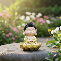 Golden Meditating Buddha Statue Cute Design Little Buddha Figurine for Desktop