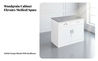 Multi-Functional Storage Oral Health Medical Cabinet Waterproof Medical Sink Cabinet Adjustable Shelves Medical Treatment Counter Wood Grain Finish for Dentists, Beauticians, Hospital, Beauty Salon, Laboratory