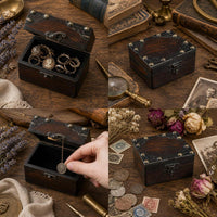 Vintage Wooden Treasure Box Decorative Storage Chest for Home Decor and Props