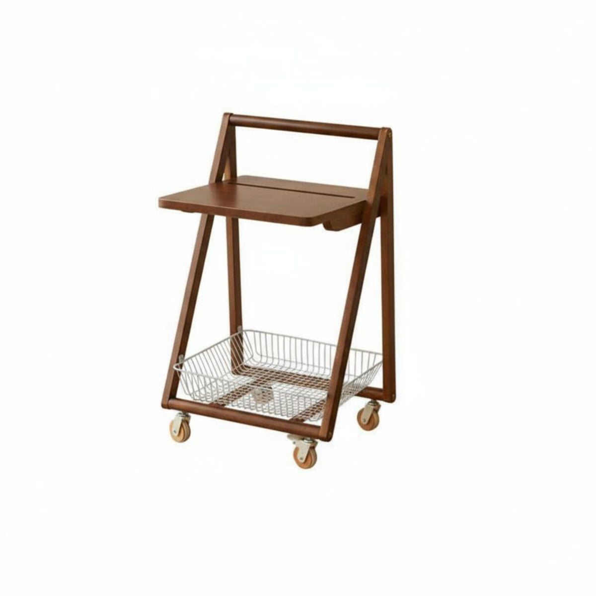 Rolling Trolley Two Tier Storage Sturdy Wood for Living Room
