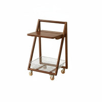 Rolling Trolley Two Tier Storage Sturdy Wood for Living Room