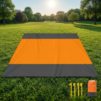 Picnic Blanket and Waterproof Mat for Beach Camping, Large 210*200cm Polyester Camping Mat with Stakes, Sandproof Beach Blanket, Family Picnic