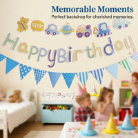Colorful Face Birthday Banner for Kids Party, Letter Decoration with Cartoon Design, Shower Celebration Bunting Flags