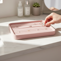 Pink Velvet Jewelry Display Tray with Clear Lid for Necklaces, Rings, Bracelets