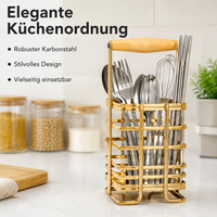 Kitchen Utensil Holder, Modern Carbon Steel Knife Block with Knife Compartment, Cutlery Box for Countertop and Work Surface, with Chopstick Holder
