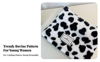Large Capacity Fluffy Cow Print Makeup Bag Portable Cow Pattern Cosmetic Pouch Cute Design for Women, Girls, Business Trip, Bathroom