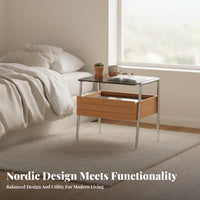 Nordic Design Nightstand with Storage Space-Saving Single-Drawer End Table with Shelf Integrated Handle Bedside Cabinet Easy Assembly for Apartment Dwellers, Homeowners, Adults, Bedroom, Small Spaces, Dorm Room