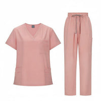 Stretch Material Scrub Set Breathable V-Neck Scrub Top and Pants Moisture Wicking Solid Color Medical Attire Wrinkle Resistant for Healthcare Professionals, Caregivers, Veterinarians, Hospital, Medical Facility, Operating Room, Tooth Care Office