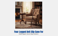 Wooden Non-Slip Four-Legged Stable Cane for Seniors, Adjustable Handle