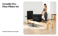 5 Pieces 5 Piece Pilates Equipment Set Oak Wood Frame Wooden Pilates Reformer Set Body Sculpting Reformer Exercise Rig Combo for Personal Trainers