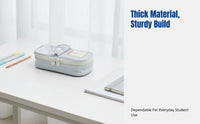 Gray Navy Heart Stationery Pouch, Double Zipper, Multi-Compartment, Large Capacity, Student Organizer
