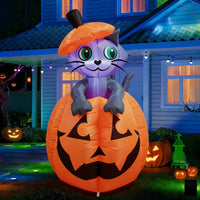 Inflatable Cat in Pumpkin Weather-Resistant Pumpkin Cat Inflatable Yard Ornament for Lawn