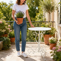 Round Metal Plant Stand Scrollwork Base Ornate Plant Table Secure 3-Legged Design Household Decor for Patio