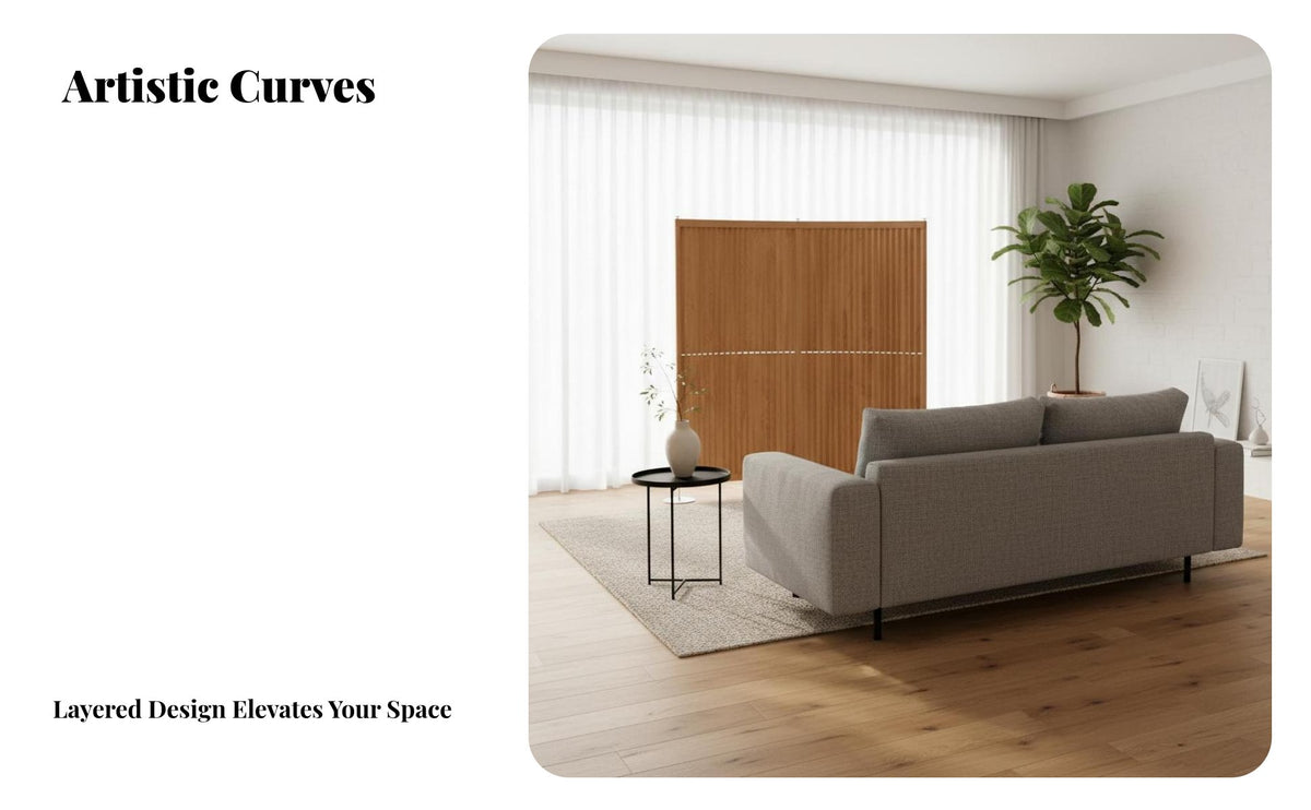 Nordic aesthetic Wavy Wooden Screen Minimalist Design Room separater Freestanding Privacy Separator Sculptural Form for Interior Designers, Office Workers, Business Owners, Bedroom, Studio Apartment, Restaurant, visual Background