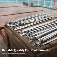 100 Pieces Stainless Steel Cord Tie Rust Resistant Stainless Steel Cord Ties Automatic-Locking Metal Ties Rust Resistant Metal