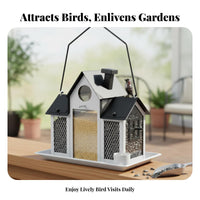 House Shaped Bird Feeder Weatherproof Solar Bird Feeder Great Gift Dream Garden Decor for Gardeners, Outdoor, Patio, Yard