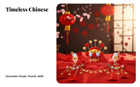 God of Wealth Hair Crown Dangling Coins Chinese New Year Hair Crown Set Red Tassel Decorative Puff Headdress for Event S