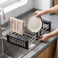 Dish Rack and Sink Strainer with Dish Drainer, Stainless Steel Cutlery Drainer, Space Saving Kitchen Sink Organizer for Your Kitchen Counter